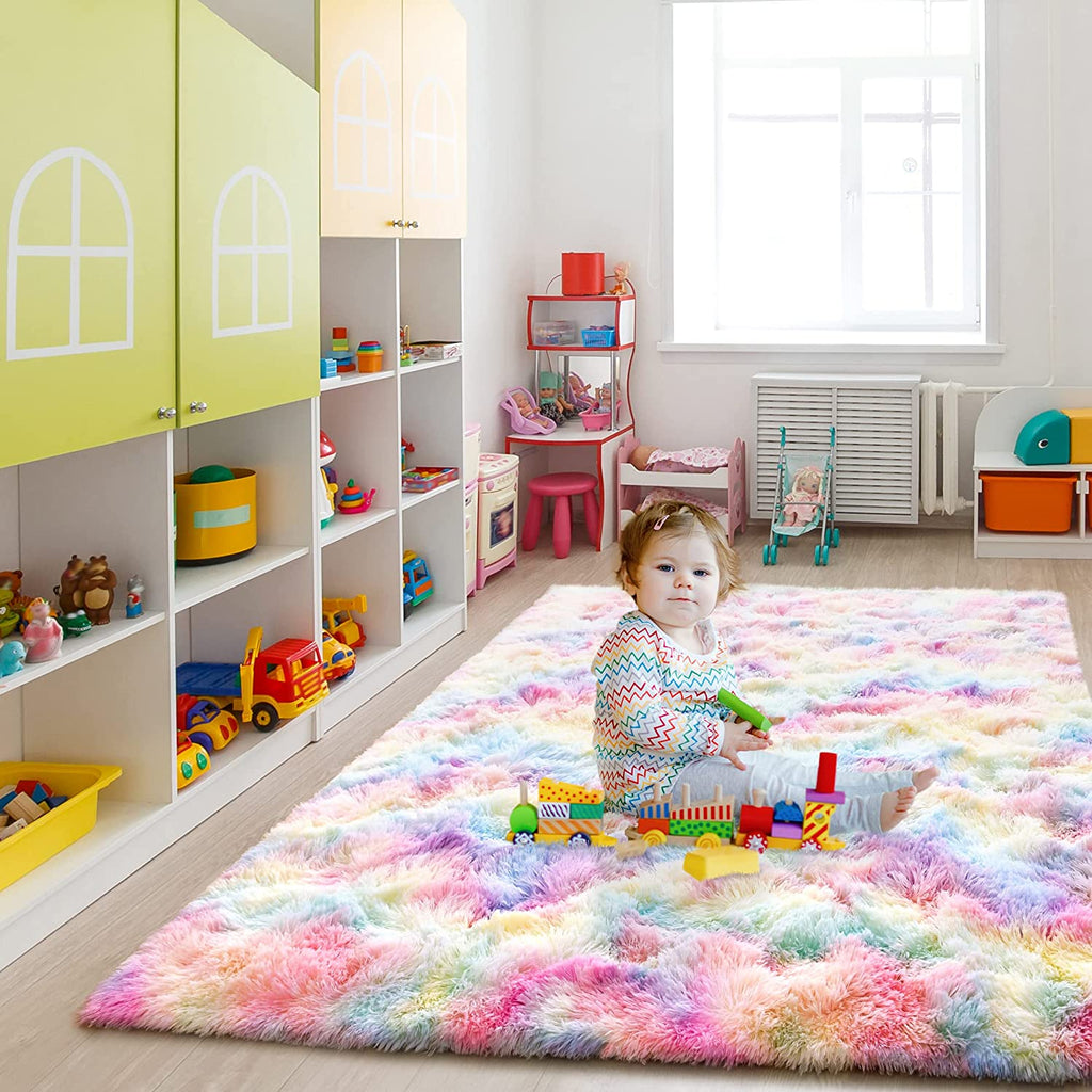 Fluffy Rainbow Shag Rug - FunMomCoolKid