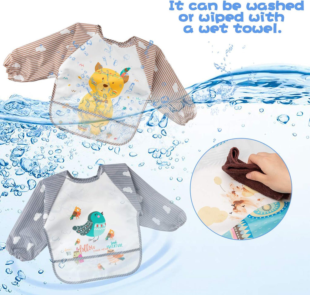 Waterproof Long-Sleeve Baby Bibs - FunMomCoolKid