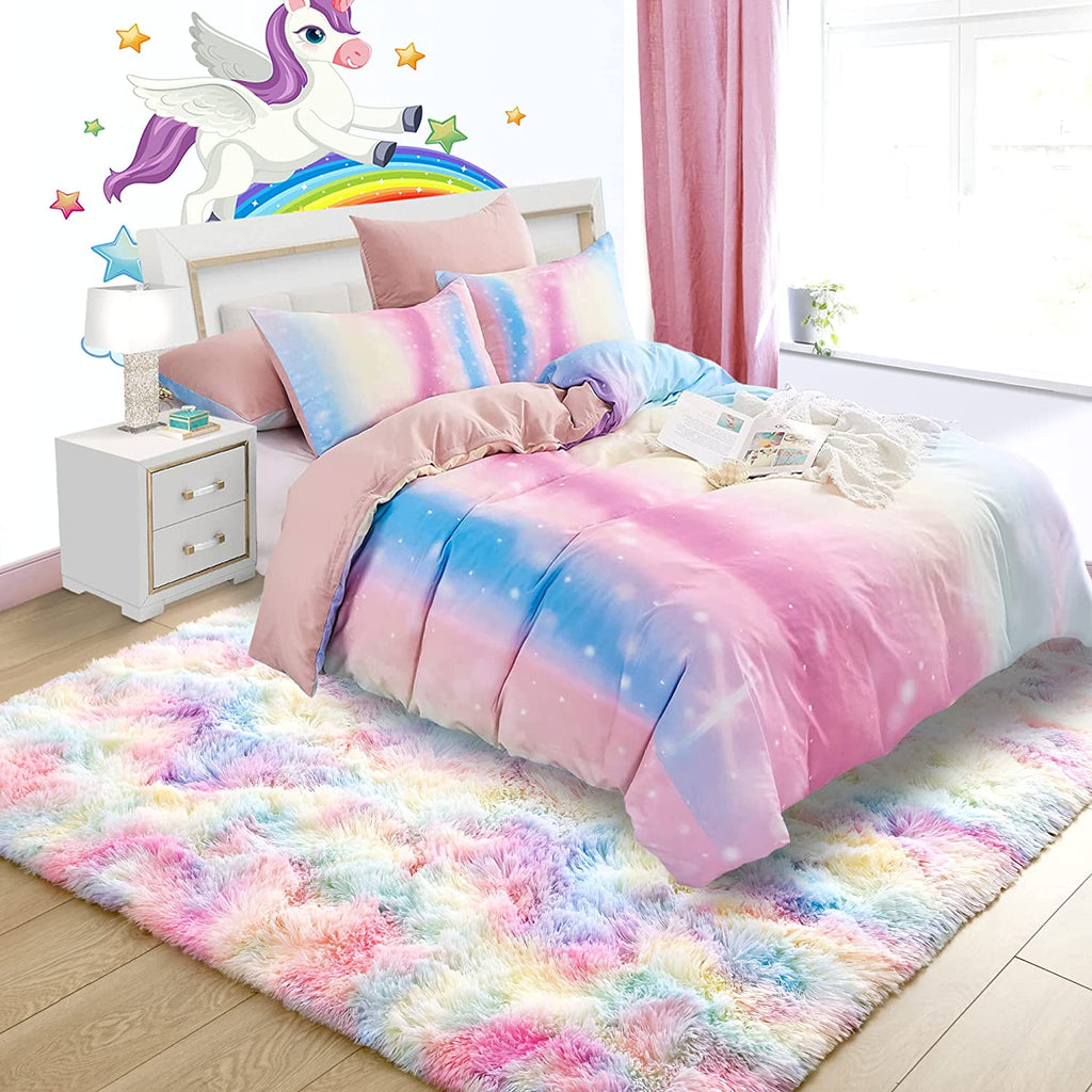 Fluffy Rainbow Shag Rug - FunMomCoolKid