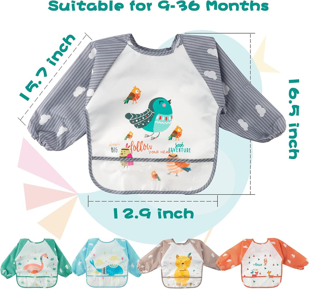 Waterproof Long-Sleeve Baby Bibs - FunMomCoolKid