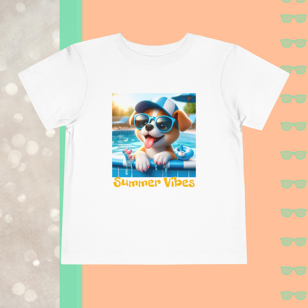 Poolside Pup | Summer Vibes | Toddler Short Sleeve Tee - FunMomCoolKid