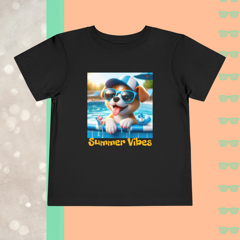 Poolside Pup | Summer Vibes | Toddler Short Sleeve Tee - FunMomCoolKid