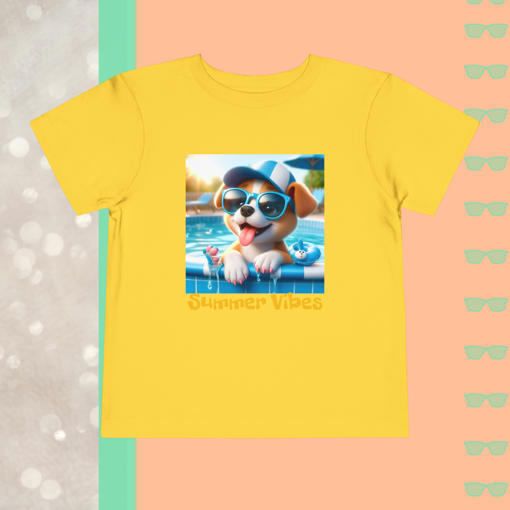 Poolside Pup | Summer Vibes | Toddler Short Sleeve Tee - FunMomCoolKid