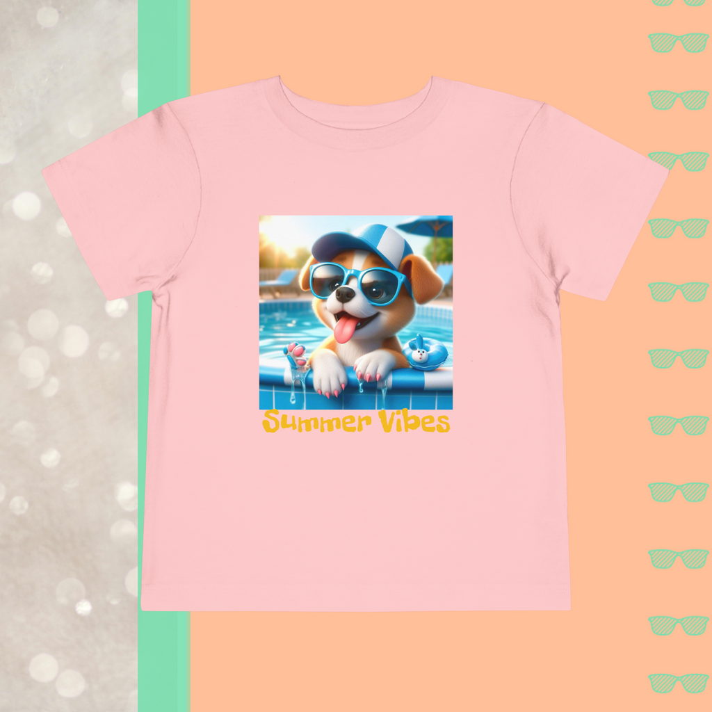 Poolside Pup | Summer Vibes | Toddler Short Sleeve Tee - FunMomCoolKid