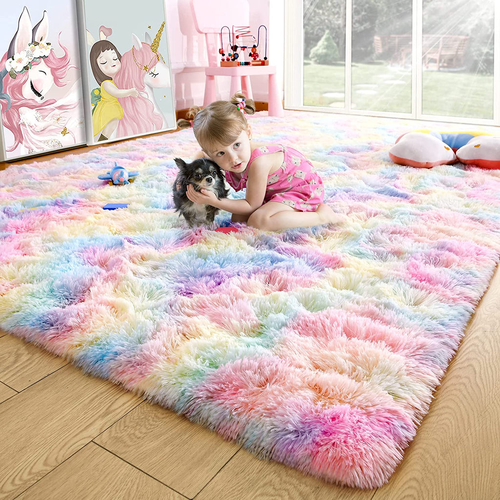 Fluffy Rainbow Shag Rug - FunMomCoolKid