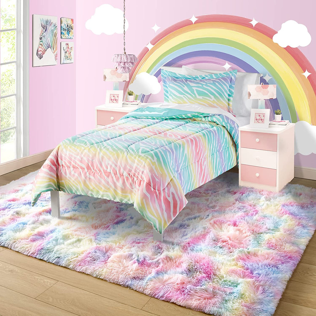 Fluffy Rainbow Shag Rug - FunMomCoolKid