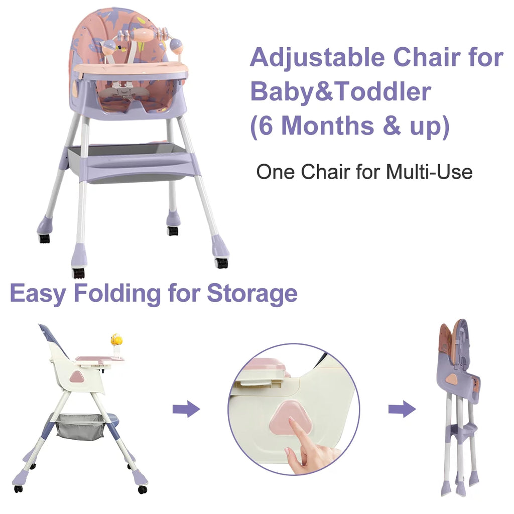 MONEHANE Purple Adjustable Highchair - FunMomCoolKid