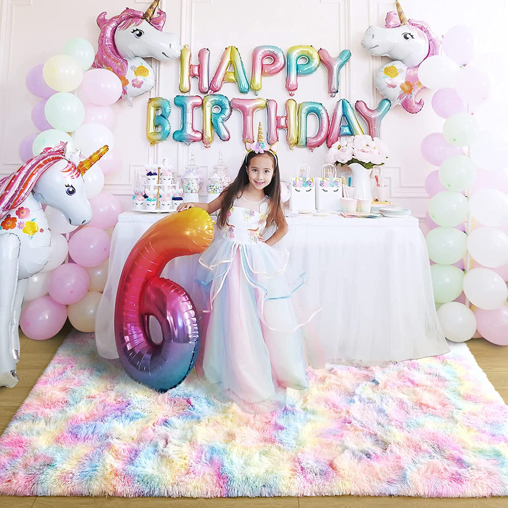 Fluffy Rainbow Shag Rug - FunMomCoolKid